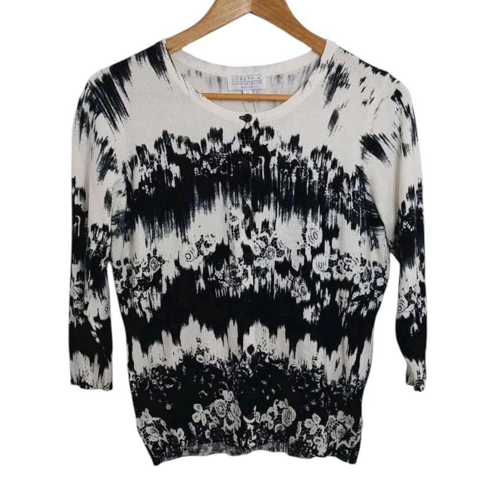 Joseph A. Women's Size Petite Medium Cardigan Black White